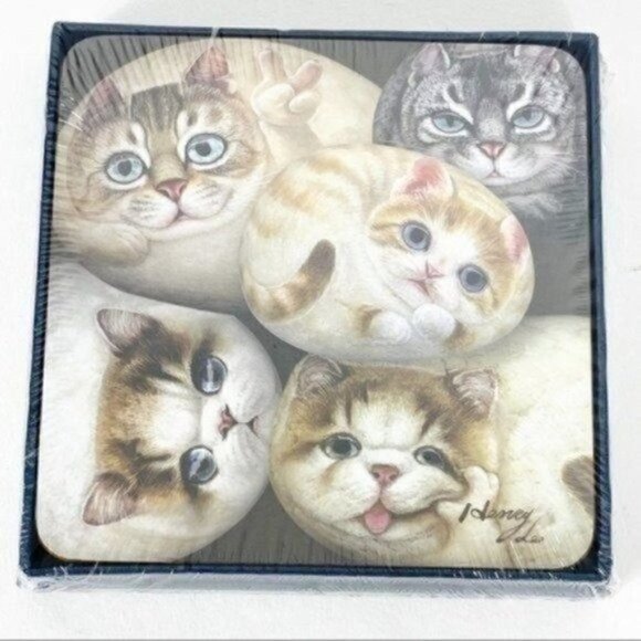 henry cats & friends Other - Henry Cats & Friends Cat Coaster ( Set Of 4 ) By Artist Henry Lee Whimsical Gift